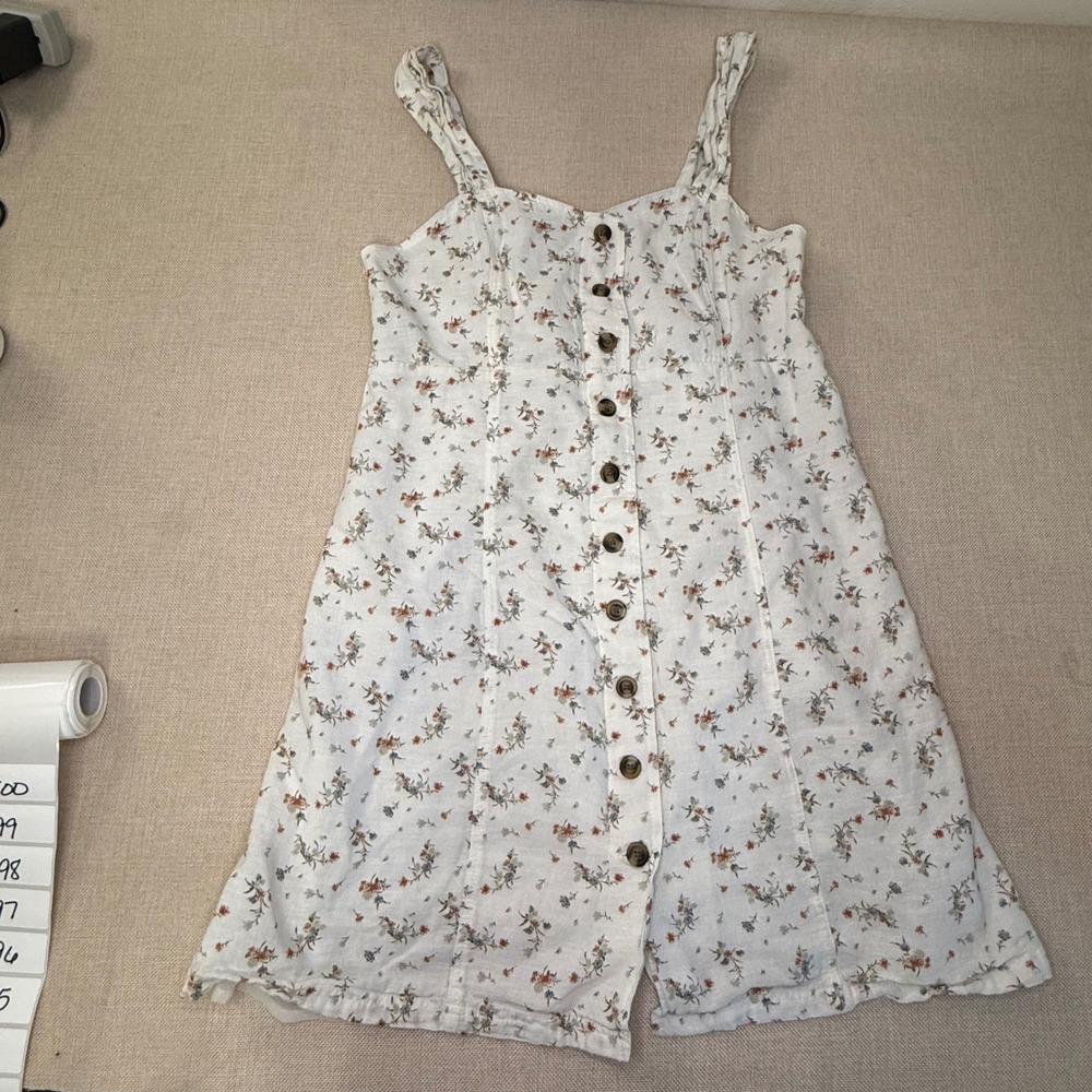 American Eagle Floral Button Front Mini Dress White Smocked Back Small 0123
